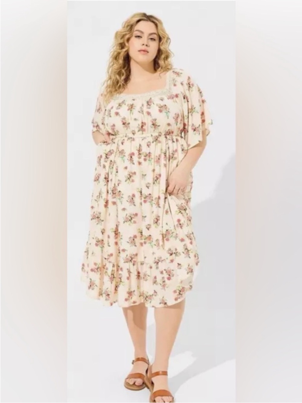 Torrid Women’s Washable Gauze Midi Peasant Dress Size 4XL Floral Cottagecore EUC